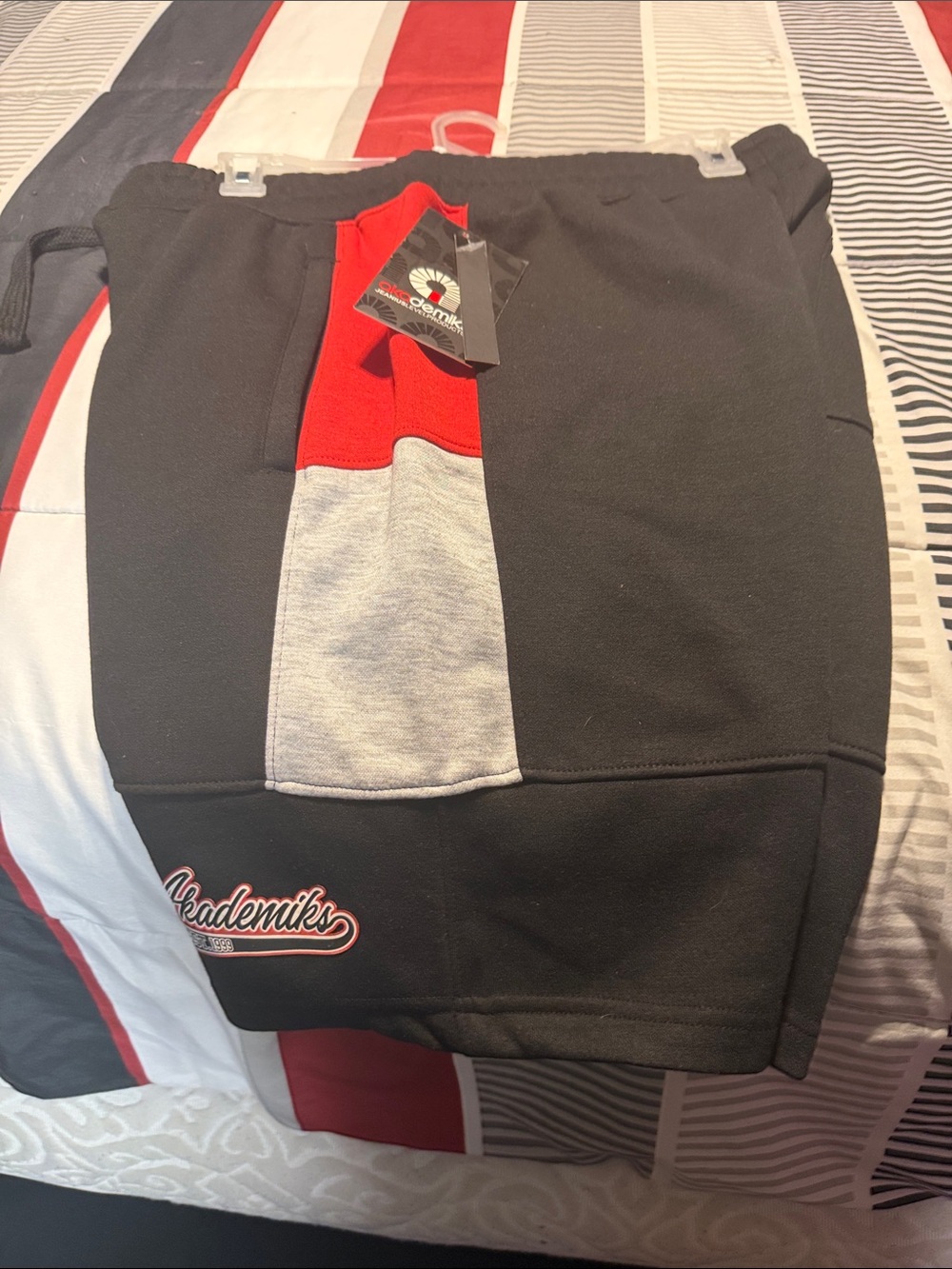 Akademiks Black Skirt with Red & Heather Gray Center Panels